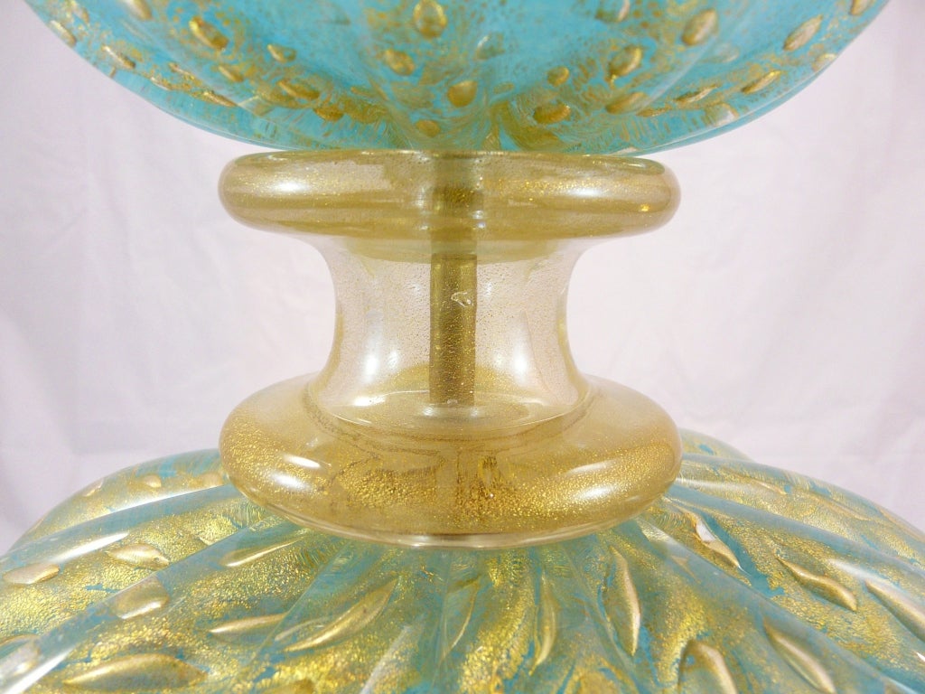 Italian Murano Aqua Glass Lamp with Gold Flecking 4
