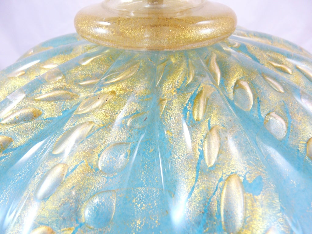 Italian Murano Aqua Glass Lamp with Gold Flecking 5