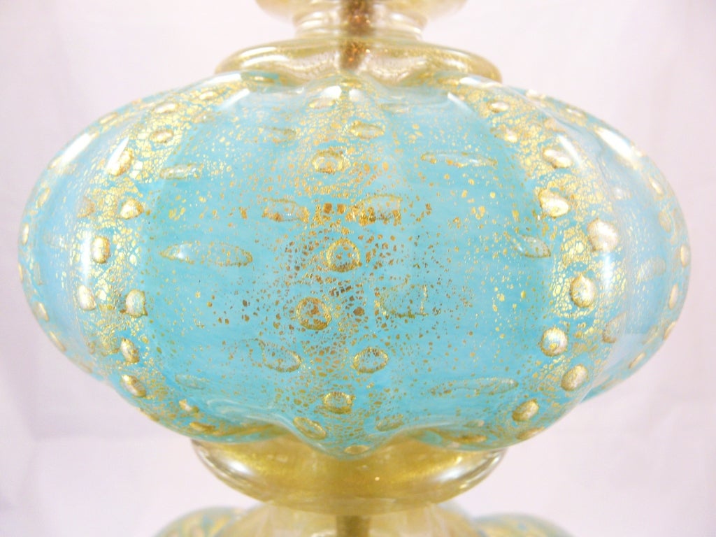 Italian Murano Aqua Glass Lamp with Gold Flecking 6