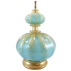Italian Murano Aqua Glass Lamp with Gold Flecking