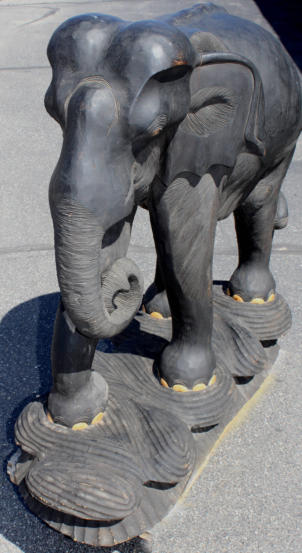 Indian Large Ebonized Carved Wooden Elephant