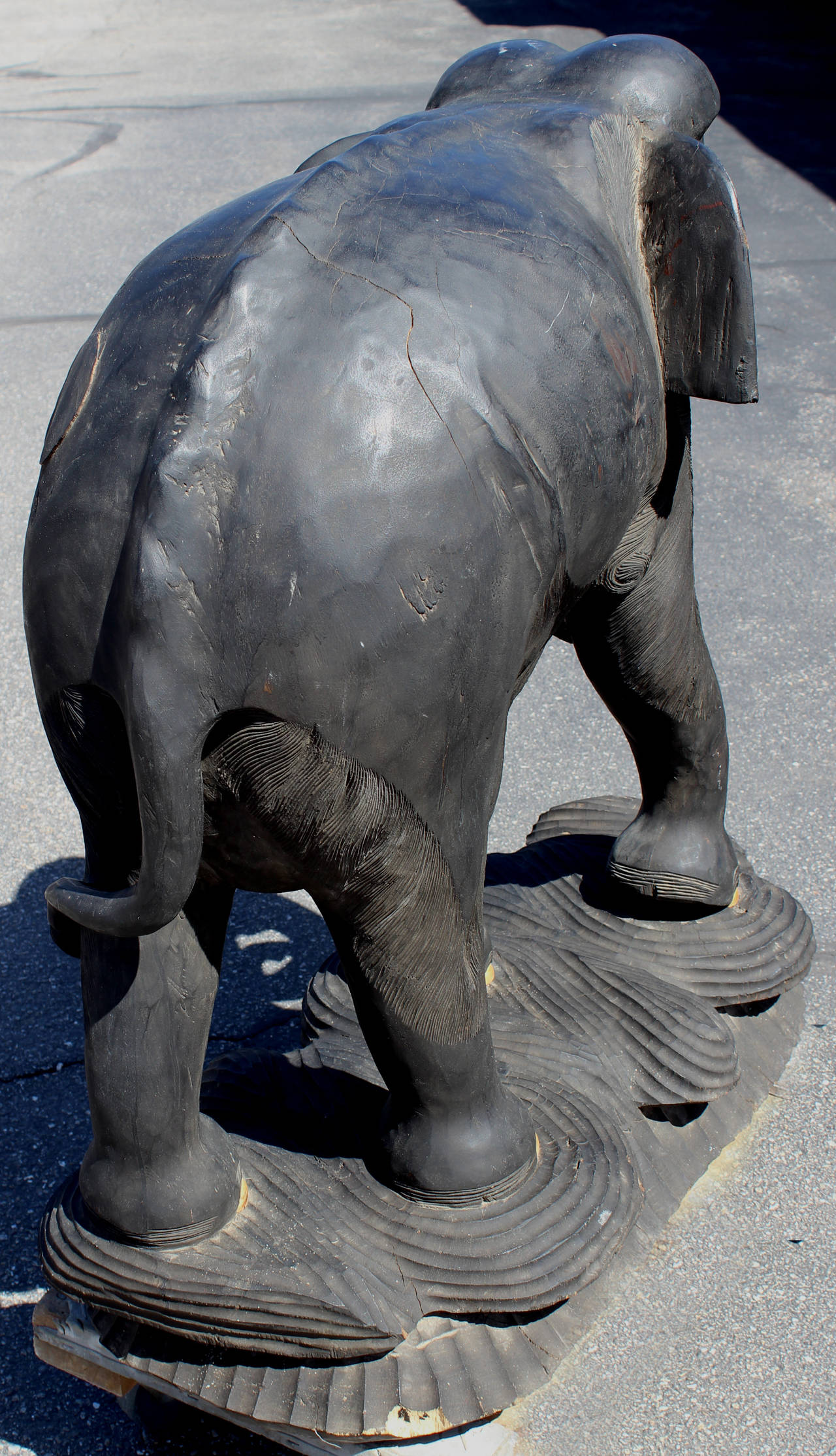 Large Ebonized Carved Wooden Elephant In Good Condition In Milford, NH