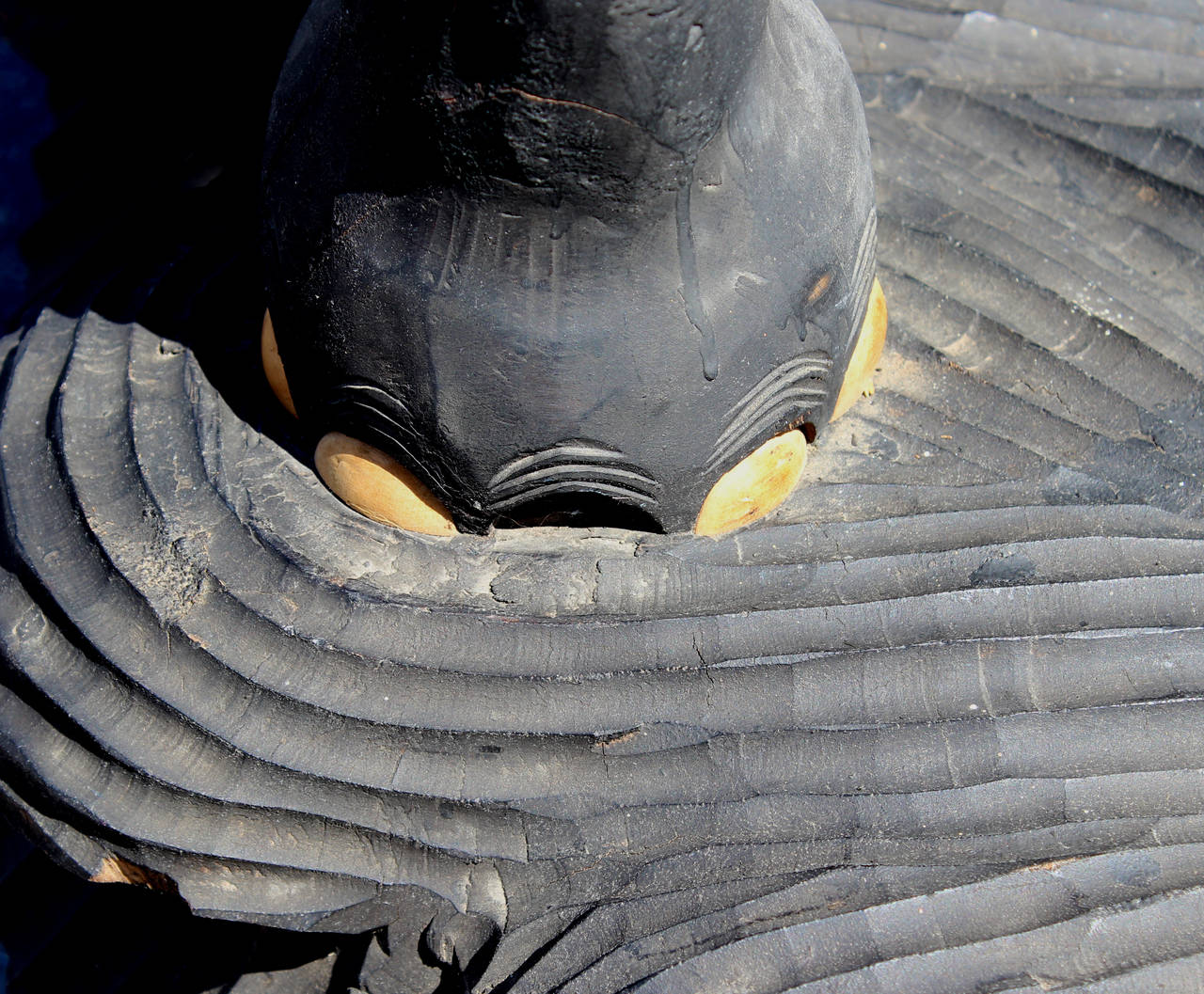 Large Ebonized Carved Wooden Elephant 3