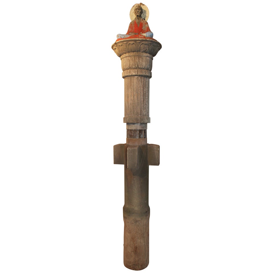 Column with Effigy of Kubla Khan with Polychrome Decoration, Dated 1928 For Sale