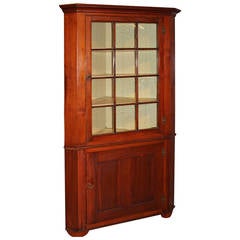 19th Century New England Cherrywood Corner Cupboard with Glazed Door