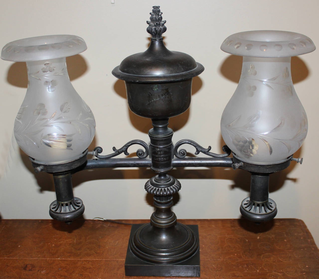 Pair of 19th Century English Bronze Double Burner Argand Lamps In Excellent Condition In Milford, NH