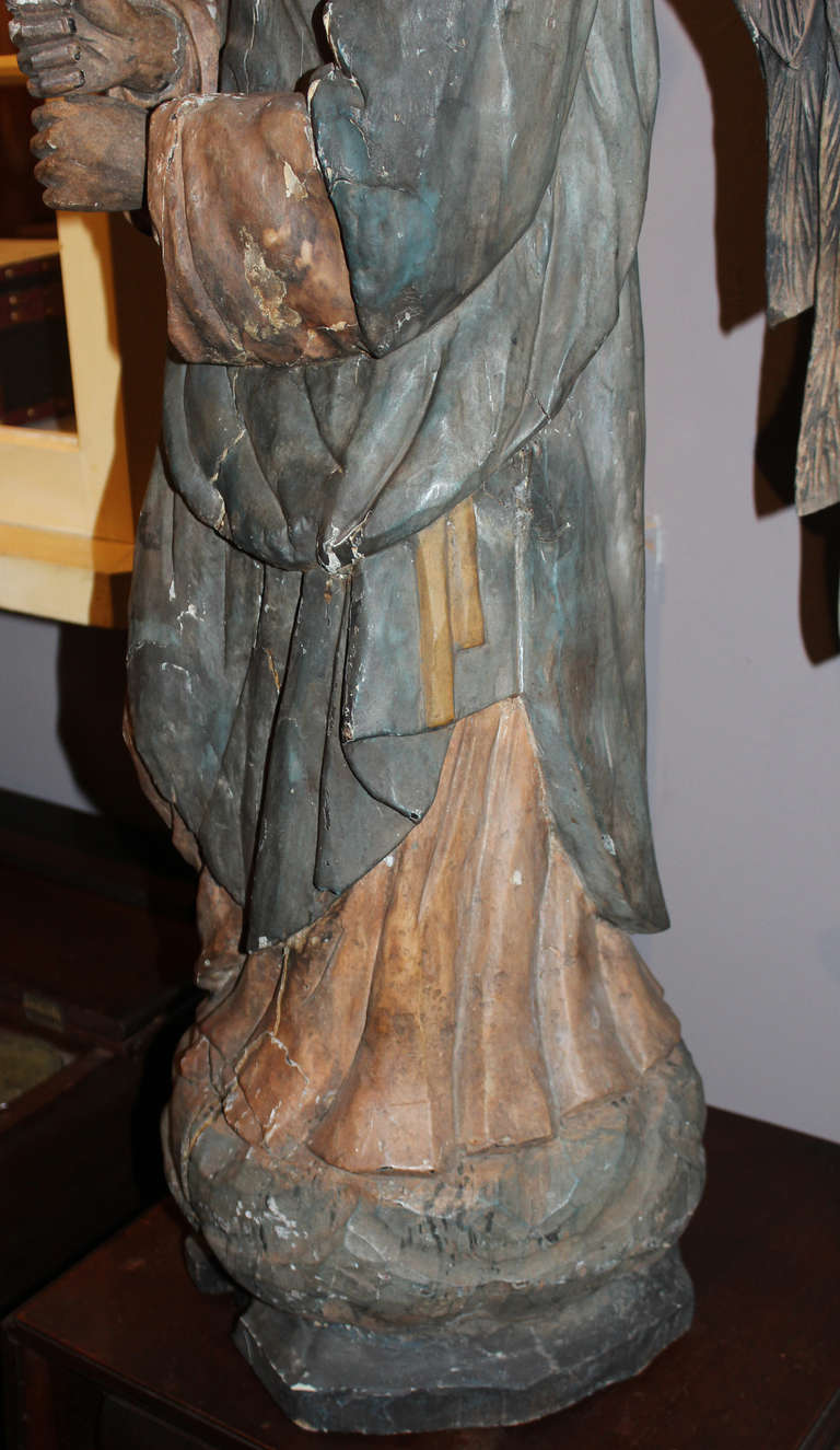 19th c Continental Wooden Carved Standing Angel Figure 2