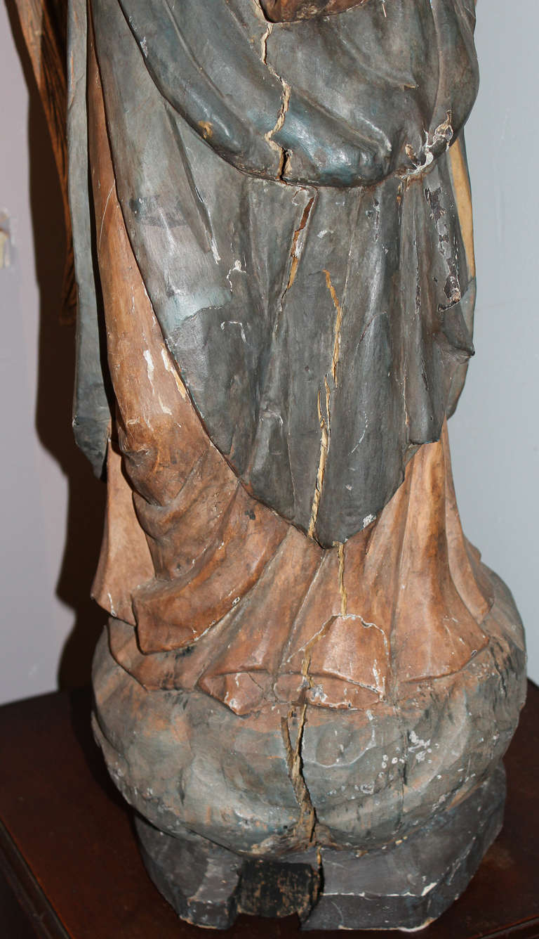 19th c Continental Wooden Carved Standing Angel Figure 3