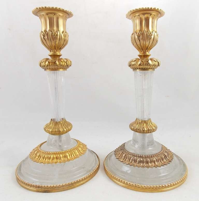 Rock Crystal and Ormolu Candlesticks