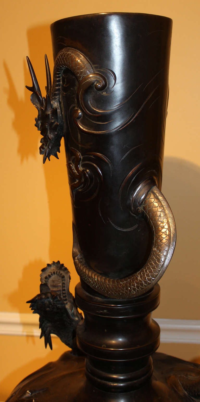 20th Century Meiji Japanese Bronze Dragon Vase, Circa 1900