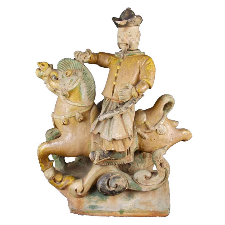 Ming Ridge Tile Fragment of Mongol Warrior Prince at 1stDibs