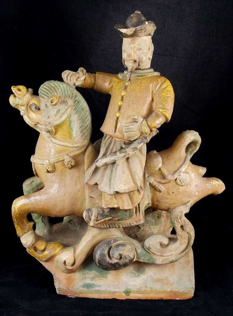 Ming Ridge Tile Fragment of Mongol Warrior Prince