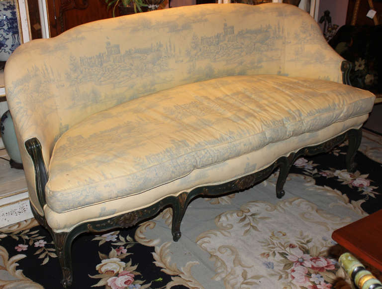 French Sofa with Toile Upholstery In Excellent Condition In Milford, NH