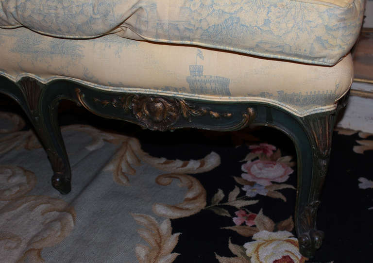 Wood French Sofa with Toile Upholstery