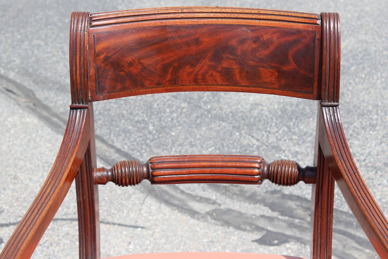 English Set of 12 Regency Period Mahogany Upholstered Dining Chairs
