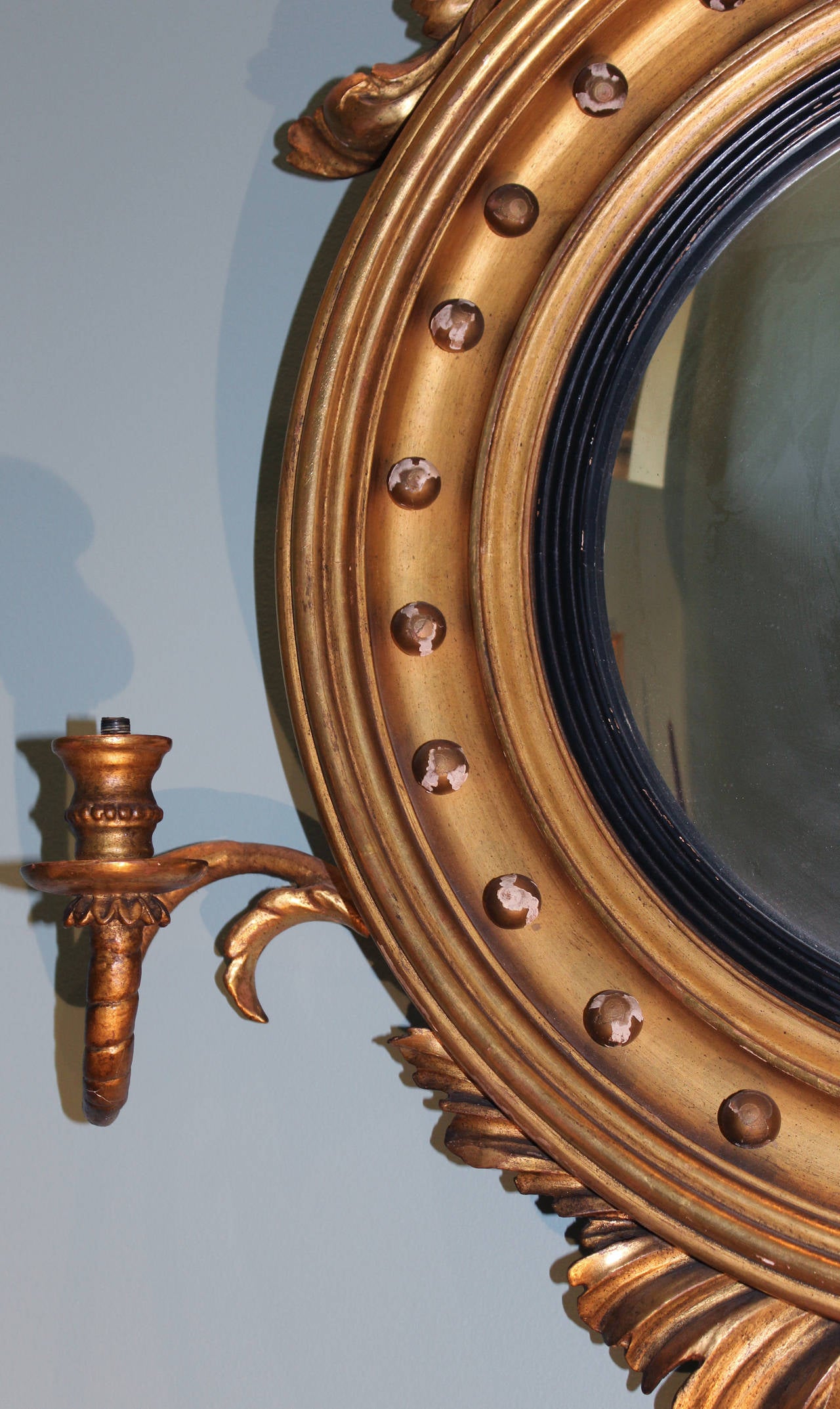 Horace Greeley Giltwood Federal Girandole Mirror, Probably New York In Good Condition In Milford, NH