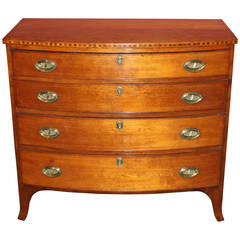 Antique Federal Period Cherry Four Drawer Swell or Bow Front Chest with Signed Brasses