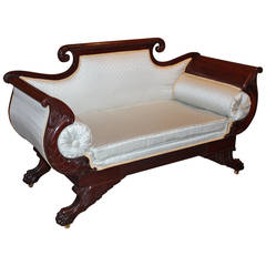 Antique American Federal Period Mahogany Settee or Love Seat in Diminutive Size