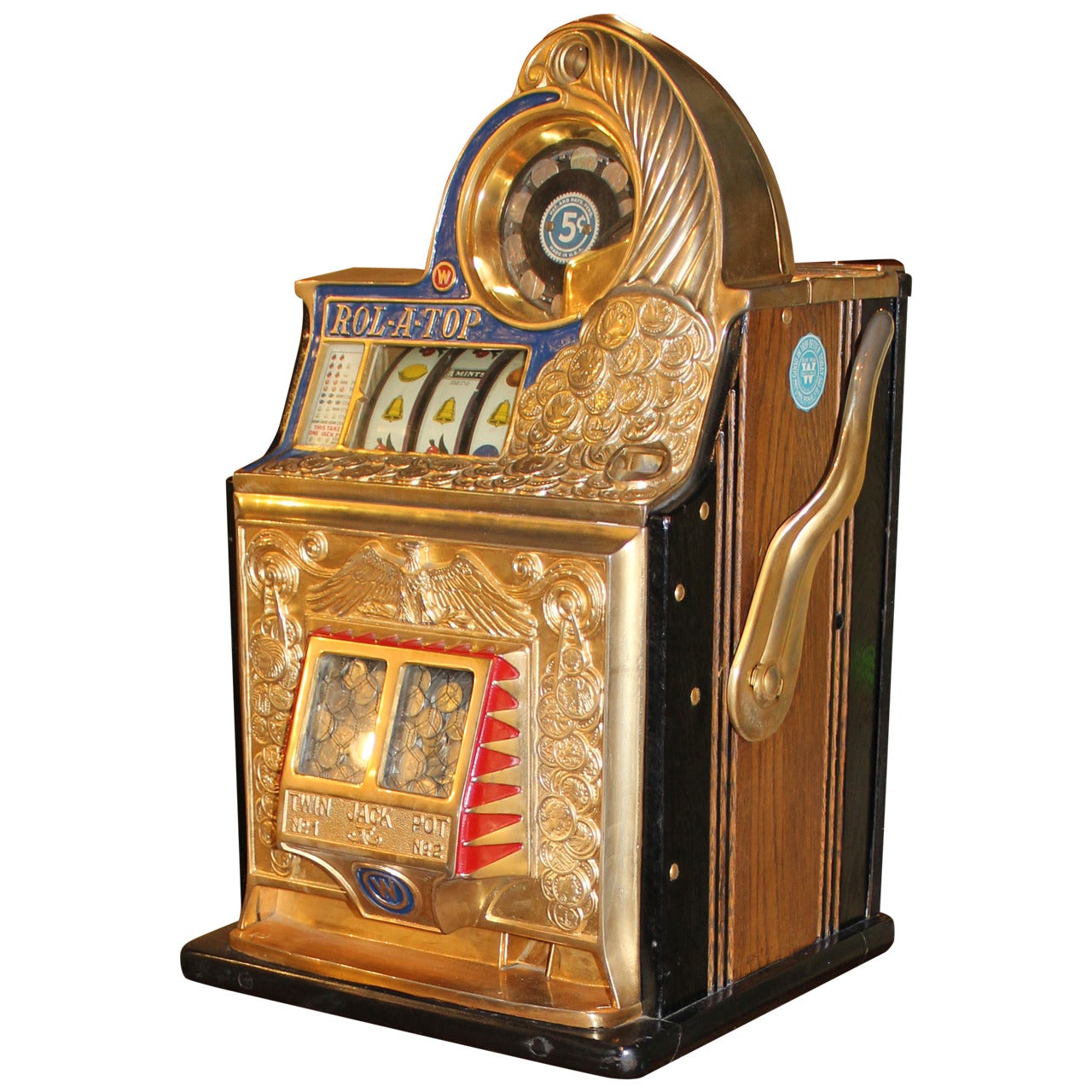 Five Cent Rol-A-Top Slot Machine by Watling, Chicago IL