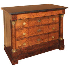 19th Century French Marble-Top Chest of Drawers with Burled Walnut Veneers 19th Century French Marble-Top Chest of Drawers with Burled Walnut Veneers