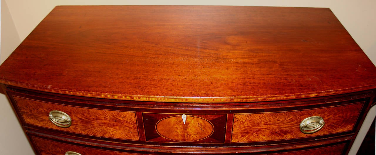 American 18th Century Federal Bow Front Chest with Flame Birch Veneers