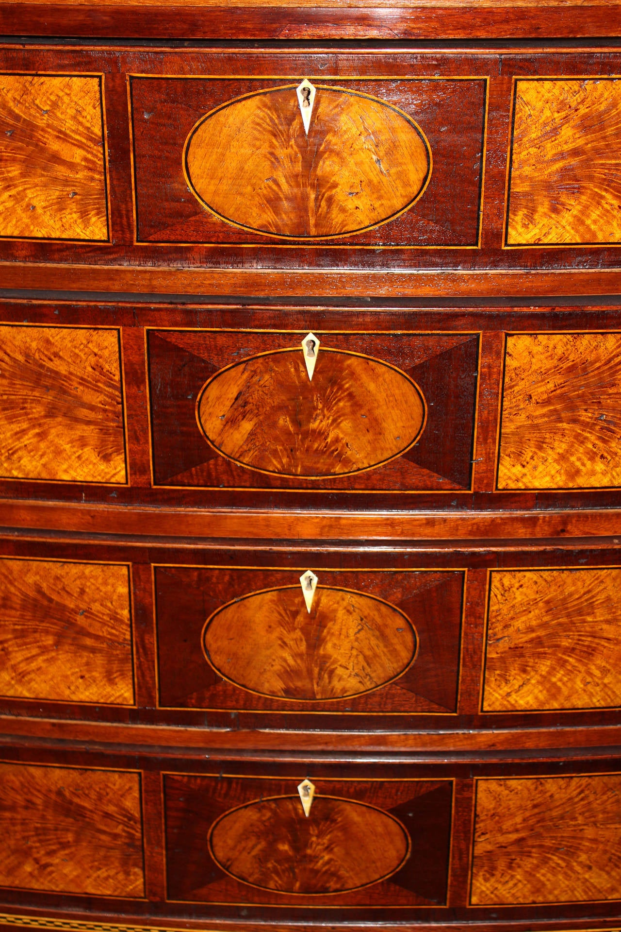 18th Century Federal Bow Front Chest with Flame Birch Veneers 1