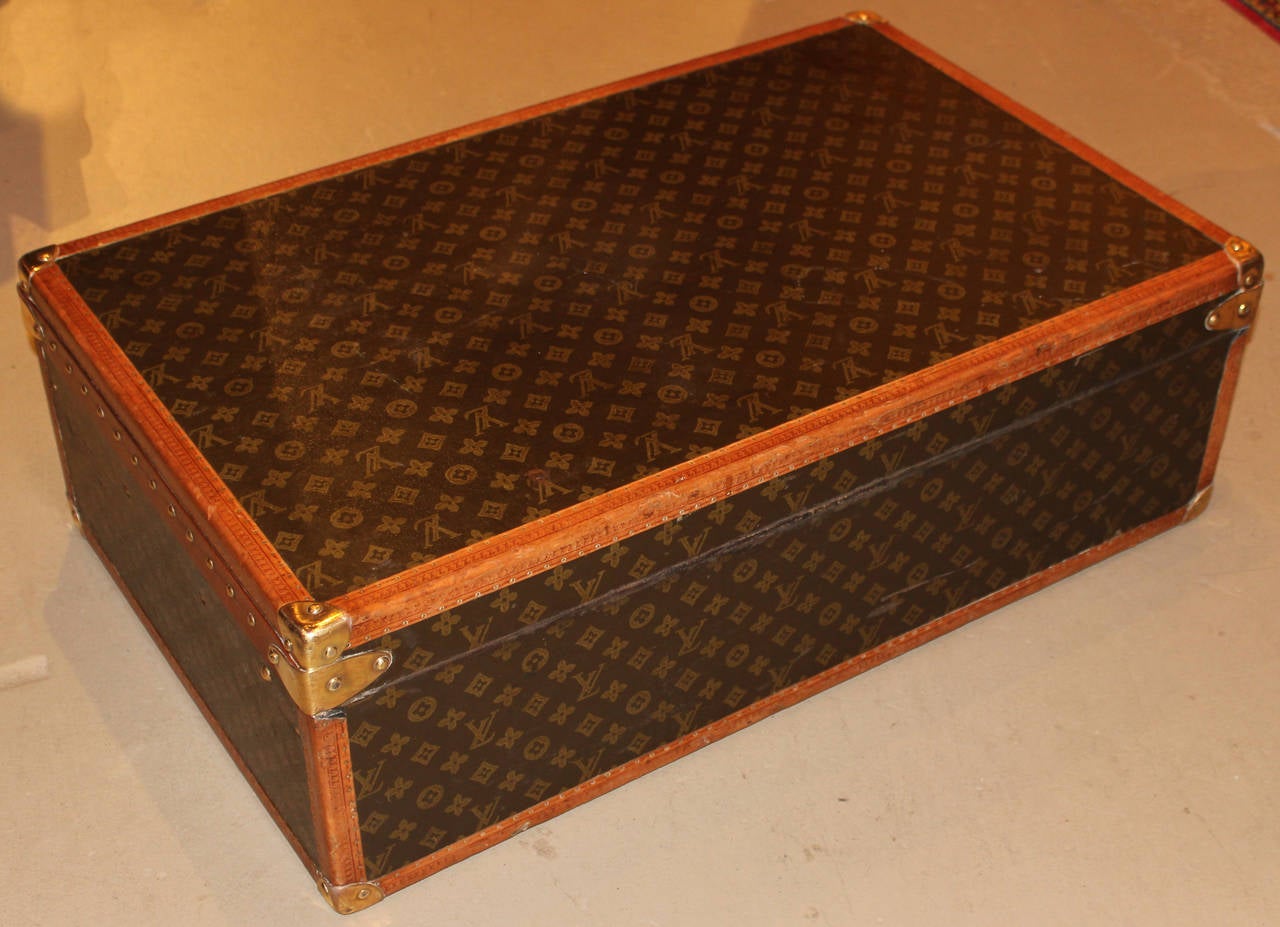 French Louis Vuitton Hardside Luggage Suitcase with Interior Tray and Key, circa 1950s