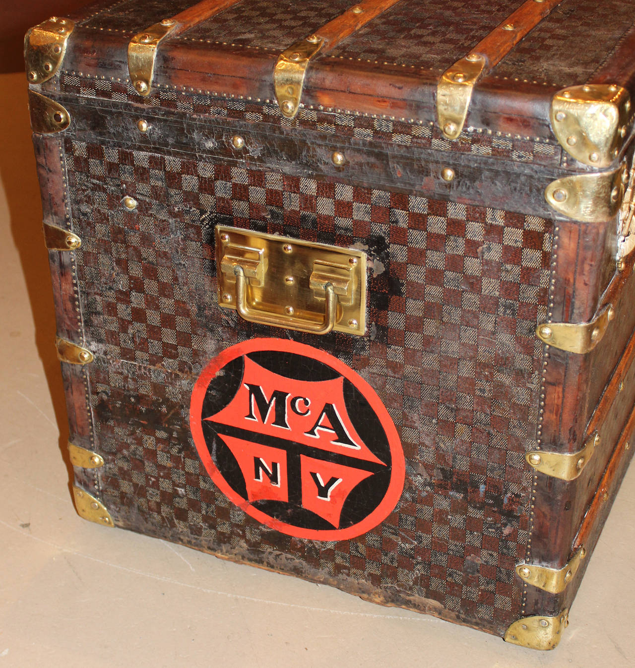 French Louis Vuitton Steamer Trunk with Early Checkerboard Canvas Exterior circa 1890
