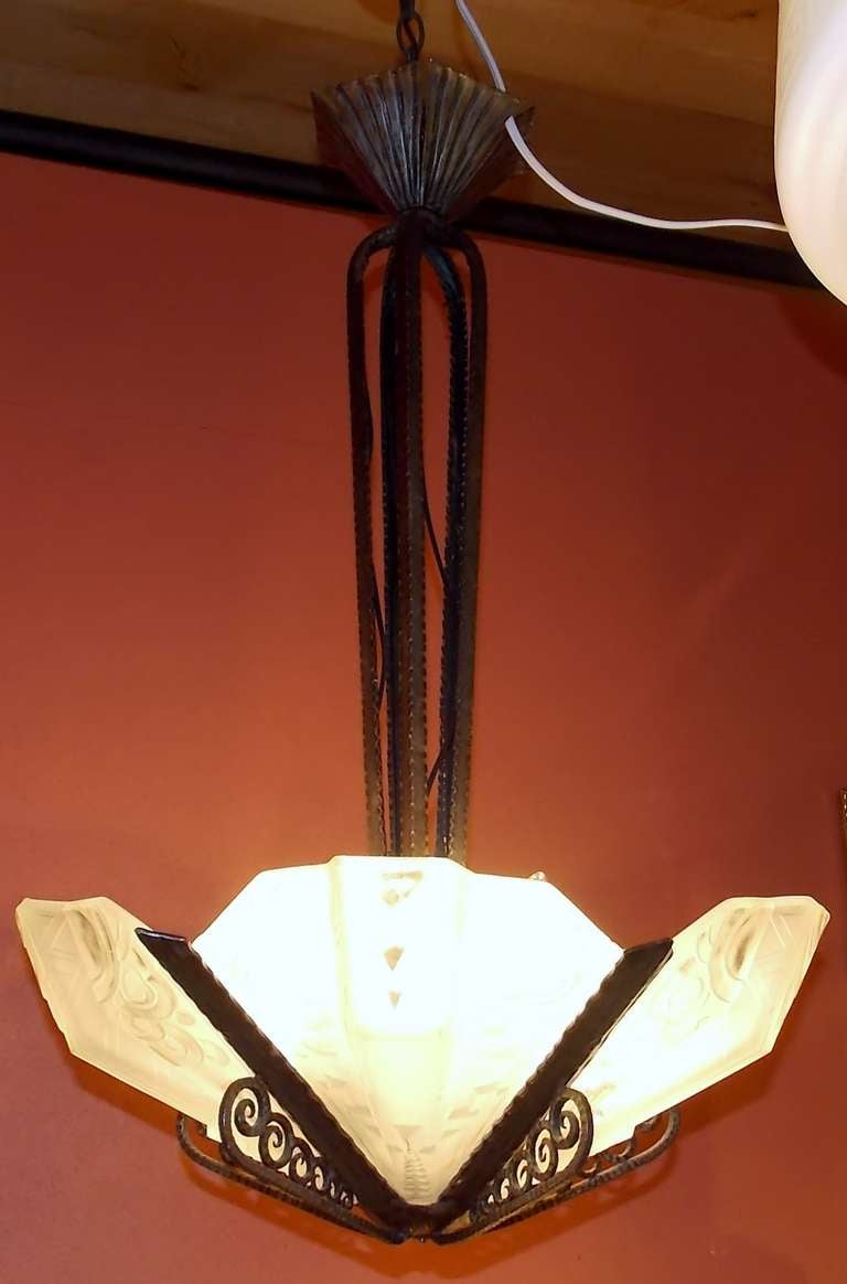 French Art Deco slip shade chandelier.