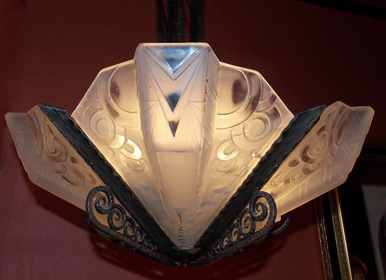 20th Century French Art Deco Slip Shade Chandelier
