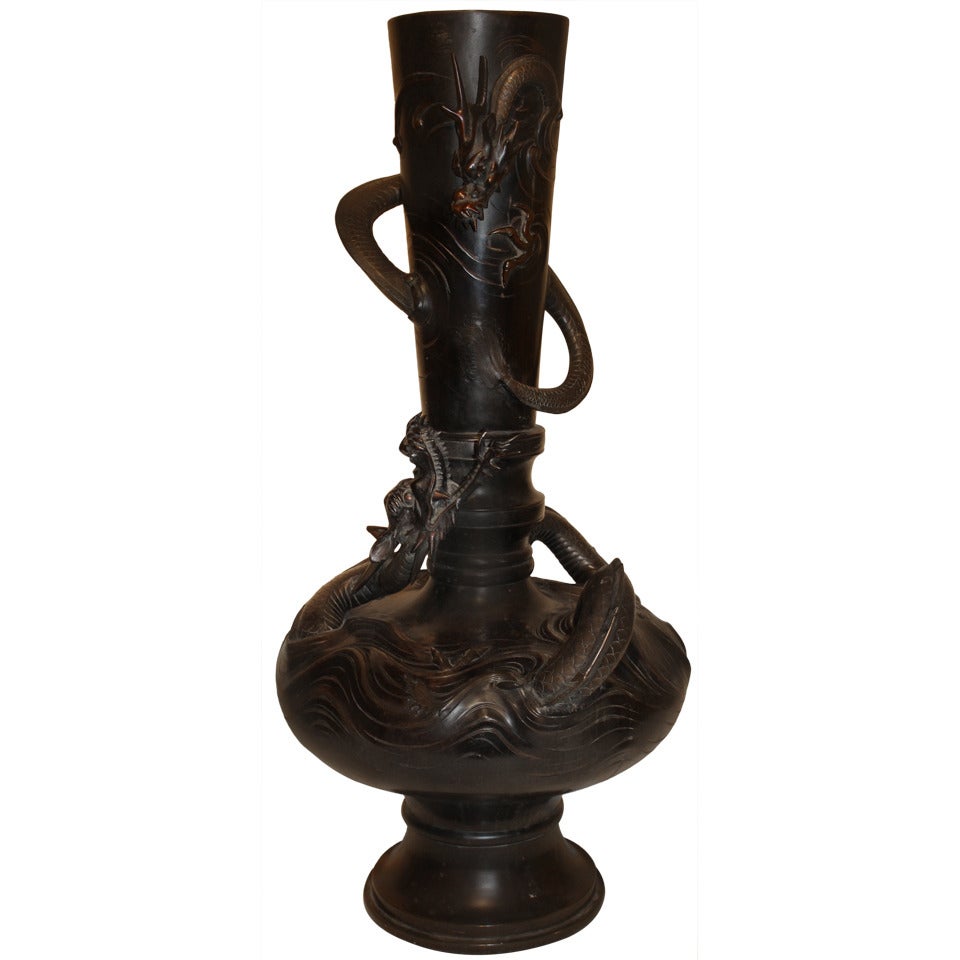 Meiji Japanese Bronze Dragon Vase, Circa 1900