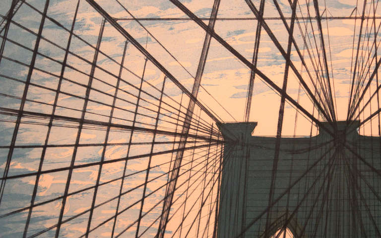 Lowell Blair Nesbitt Print Brooklyn Bridge, NYC, 1974 9/50 In Excellent Condition In Milford, NH