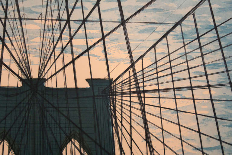 Late 20th Century Lowell Blair Nesbitt Print Brooklyn Bridge, NYC, 1974 9/50