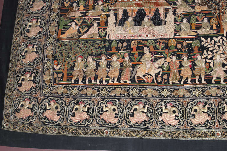 Beaded Early 20th Century Burmese Large Wall Tapestry