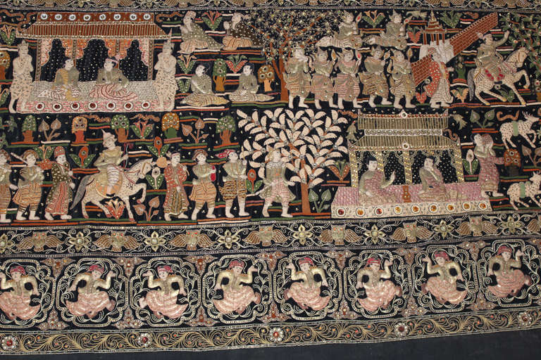 Early 20th Century Burmese Large Wall Tapestry In Excellent Condition In Milford, NH