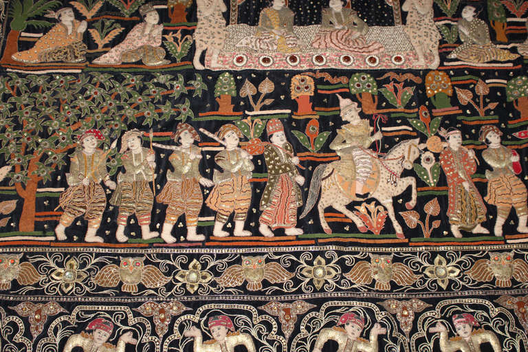 Sequins Early 20th Century Burmese Large Wall Tapestry