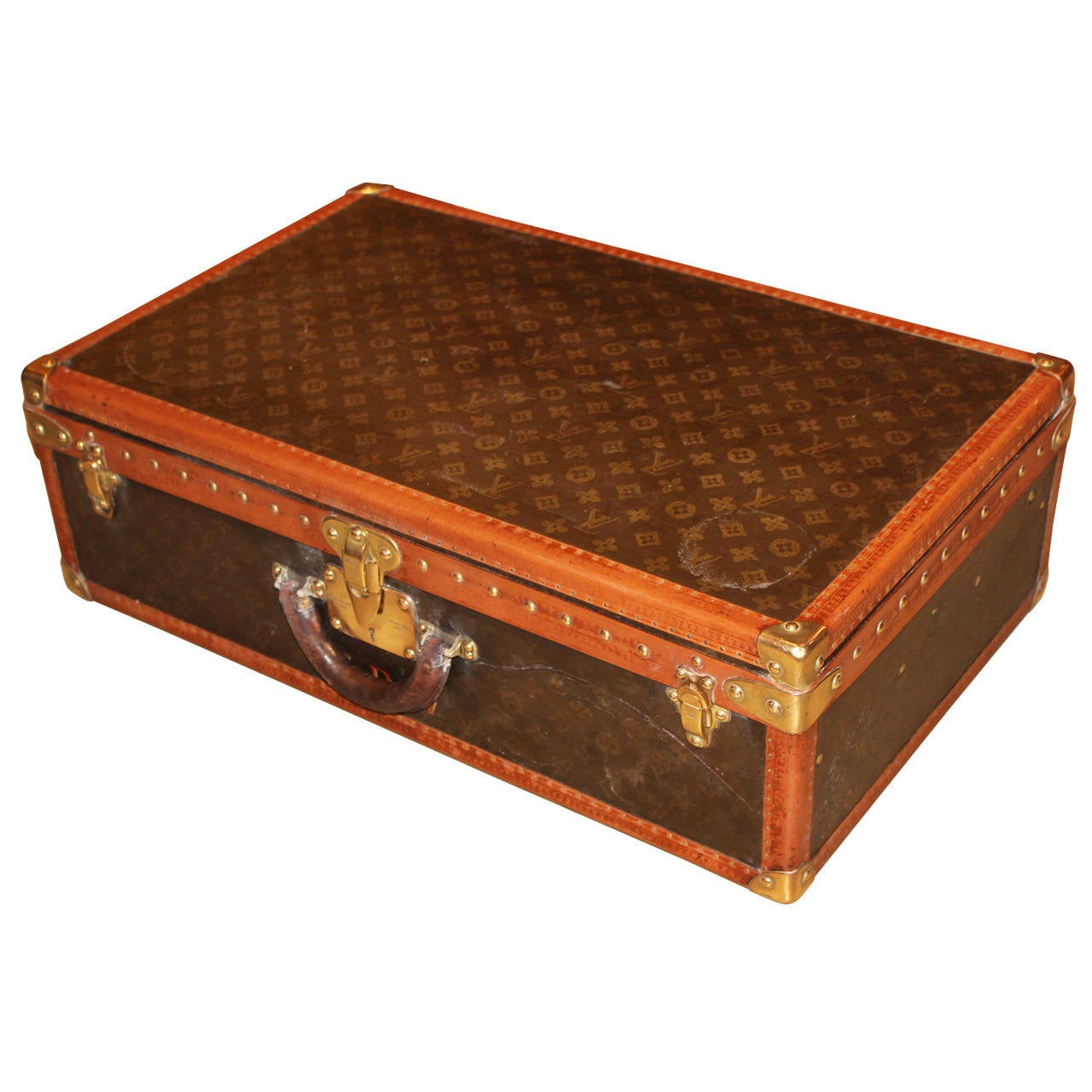 Louis Vuitton Hardside Luggage Suitcase with Interior Tray and Key, circa 1940s For Sale at 1stdibs