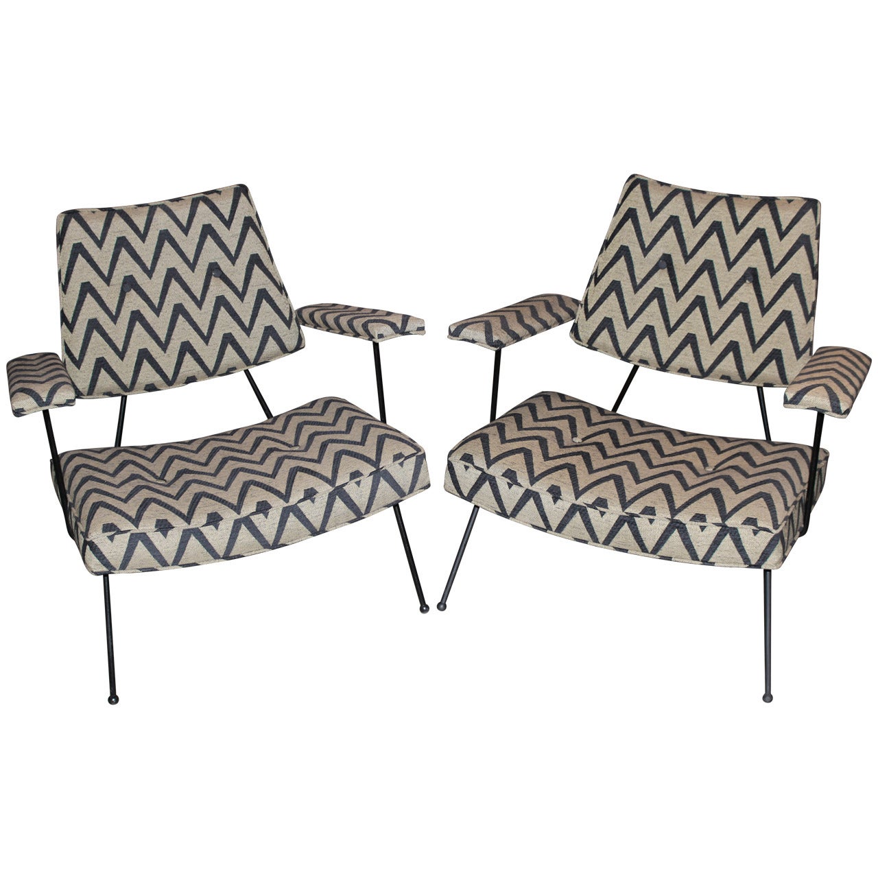 Pair of Iron Adrian Pearsall Upholstered Chairs for Plycraft, circa 1970