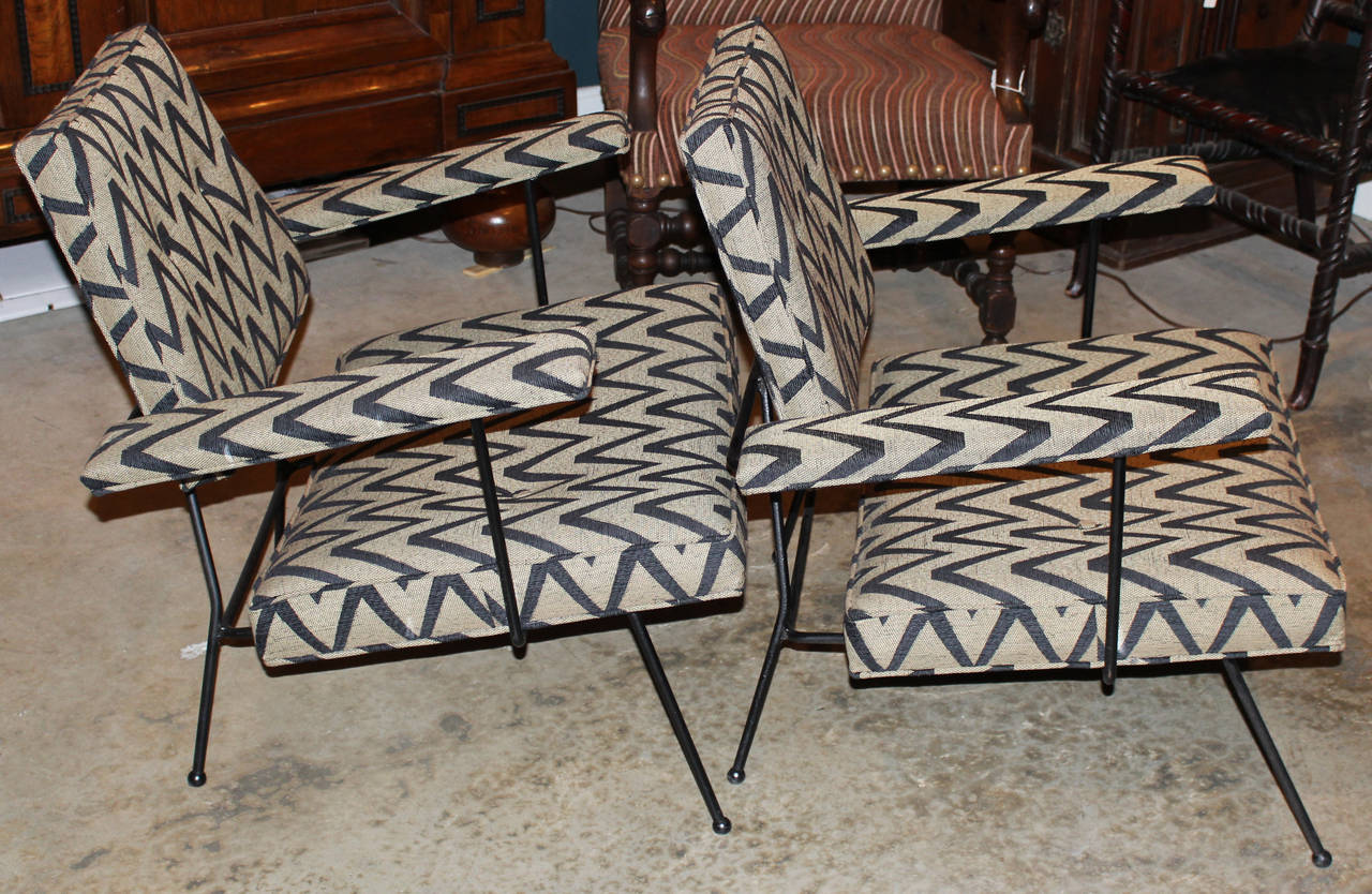 A great pair of iron upholstered chairs by Adrian Pearsall for Plycraft, circa 1970, recently upholstered.