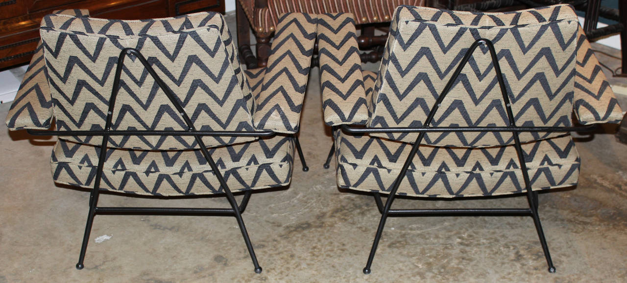 Mid-Century Modern Pair of Iron Adrian Pearsall Upholstered Chairs for Plycraft, circa 1970
