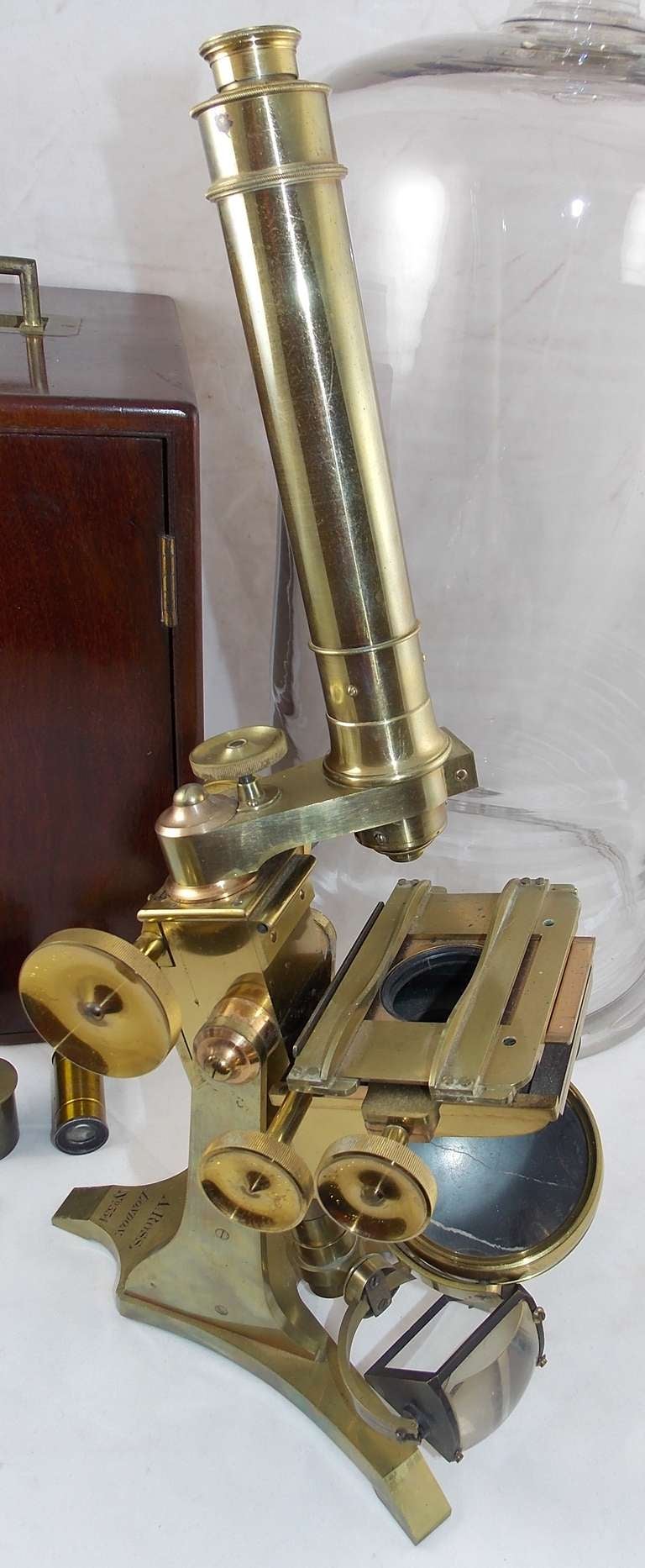 Brass, bar-limb microscope with Y-foot by Andrew Ross, London, circa 1845. Signed 