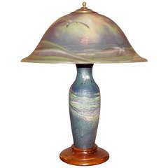 Lampe mouette en verre peint à l'envers de Pairpoint