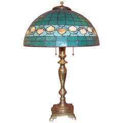 Hubbell Art Deco Brass Lamp with Green Glass Shade