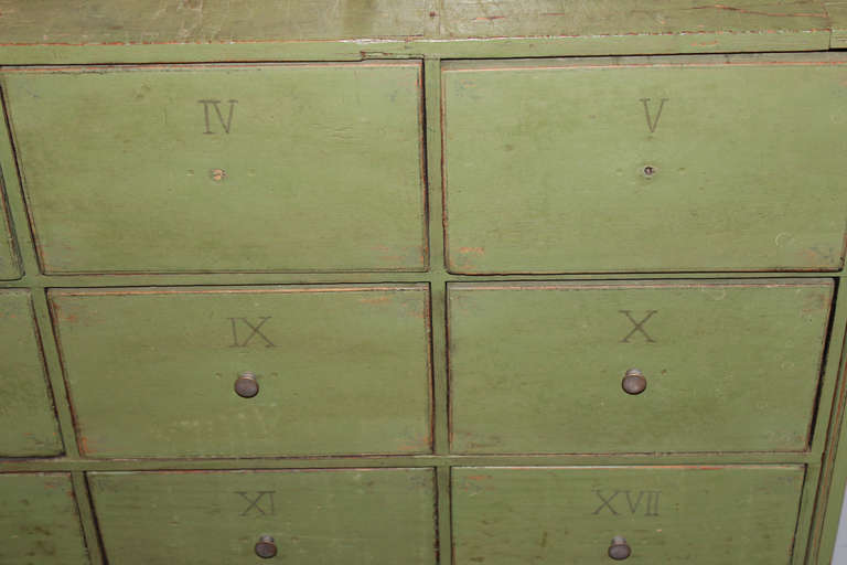 Wood 19th Century Twenty Drawer Apothecary Chest in Green Polychrome Paint
