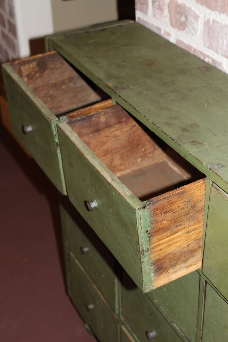 19th Century Twenty Drawer Apothecary Chest in Green Polychrome Paint 5