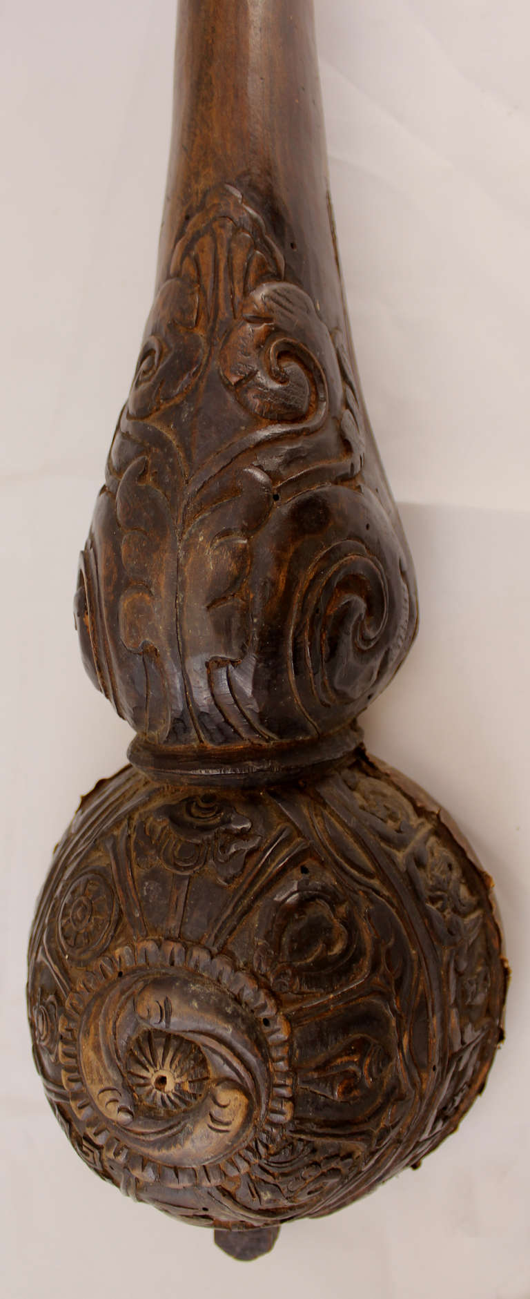 Chinese 19th Century Foliate Carved Tibetan Lute with Dragon Form