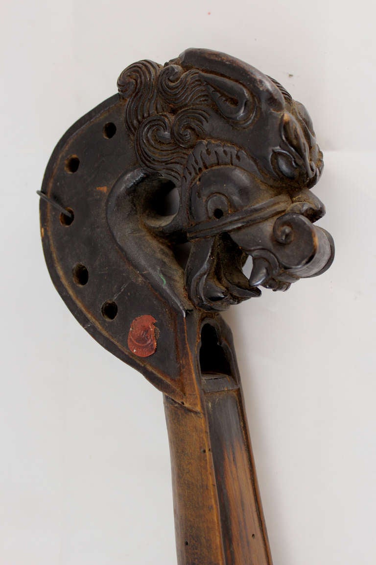 19th Century Foliate Carved Tibetan Lute with Dragon Form In Excellent Condition In Milford, NH
