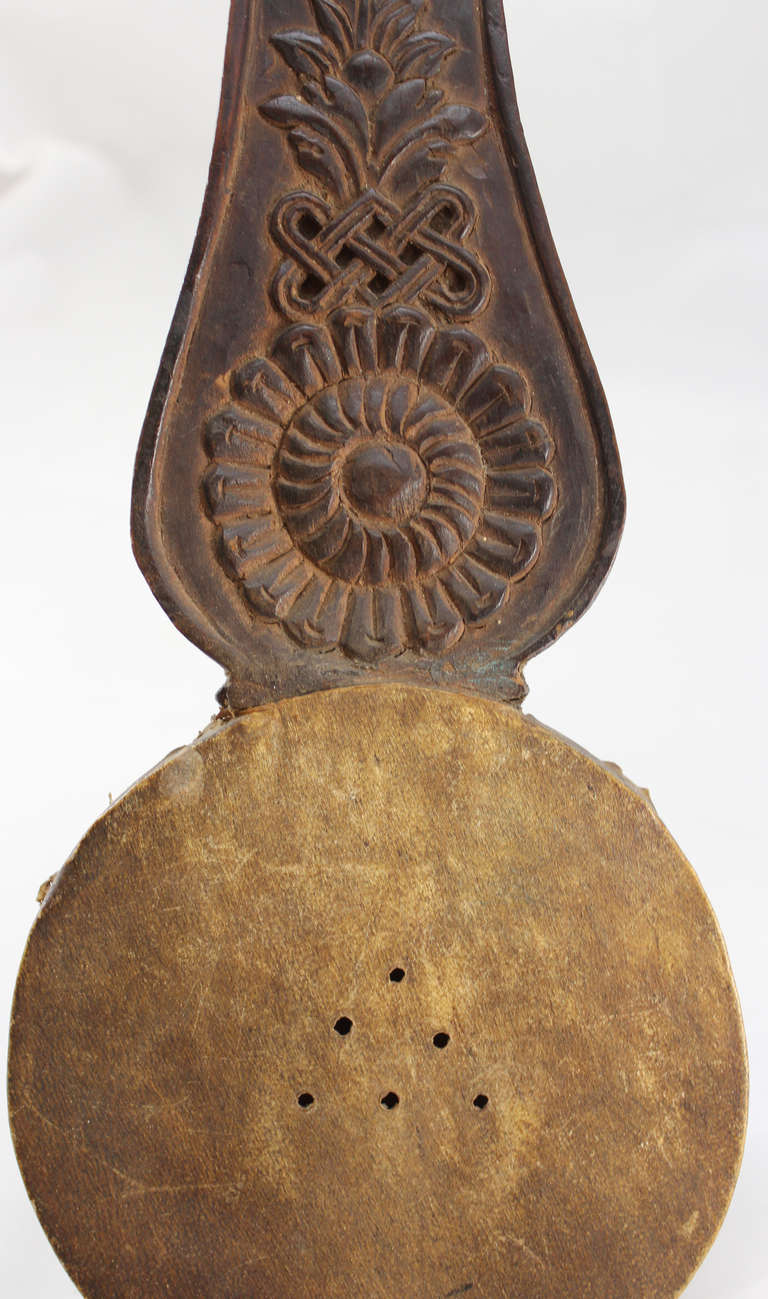 Wood 19th Century Foliate Carved Tibetan Lute with Dragon Form