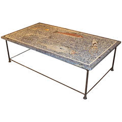 Large Lapis and Stone Mosaic Coffee Table with Ocean Motif