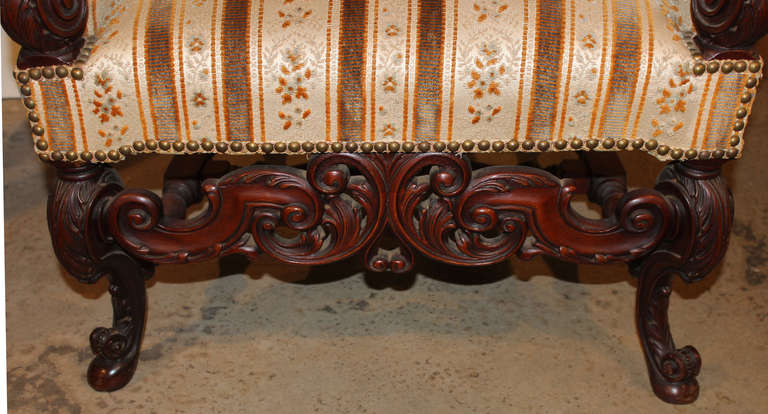 19th Century Renaissance Revival Chair with Carved Lion Hand Grips 1